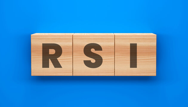 RSI in Blocks: Three wooden blocks, neatly arranged, spell out RSI against a clean, uncluttered background, representing the Relative Strength Index.