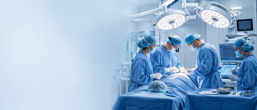 Medical team performs surgery in a modern operating room, representing professional healthcare, sterile clinical teamwork, precision treatment, and advanced hospital care