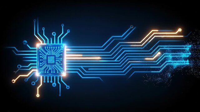 Seamless loop AI system integration chip network, futuristic corporate data infrastructure background.