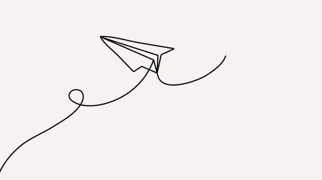 Minimalist continuous line drawing of a paper plane flying upward, symbolizing business growth, innovation, and creative startup concepts.