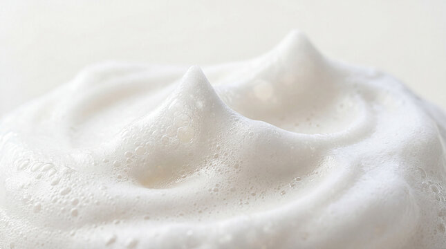 Gently sculpted white foam rises gracefully with delicate peaks, revealing a cloud like texture, evoking a sense of pristine purity and airy lightness