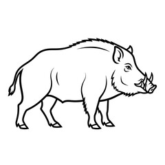 Fototapeta premium Detailed black and white illustration of a wild boar standing proudly.