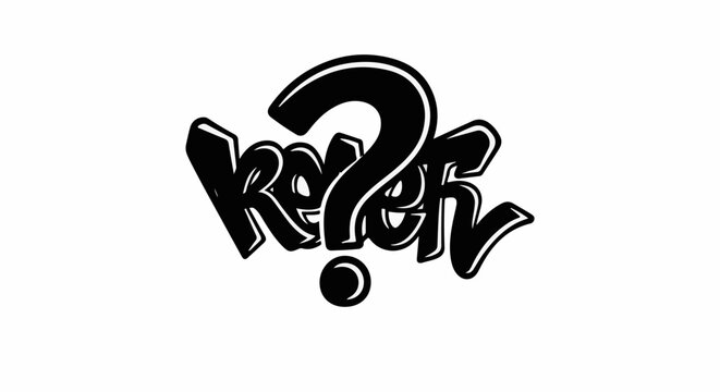 Black graffiti-style question mark with wordplay