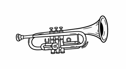 Obraz premium Black and white outline illustration of a trumpet, a brass musical instrument