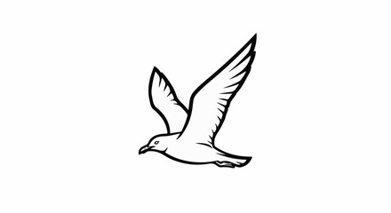 Fototapeta premium Black and white outline of a seagull in flight against a white background
