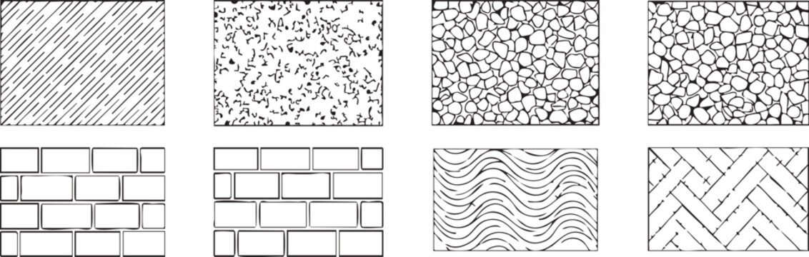 Architectural Hatch Patterns and Texture Set with Brick, Stone, Wave and Geometric Materials for CAD Design