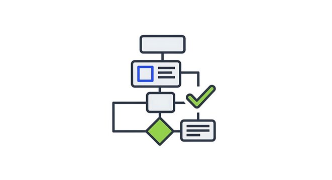 Flowchart Icon, Process Diagram, Workflow Chart, Decision Tree, Algorithm Graphic, Business Logic, Project Management isolated on White Background
