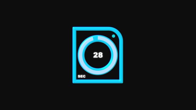 Cyan countdown timer icon number. Cyan countdown timer icon seconds. Cyan countdown timer for short duration tracking and tech alerts.