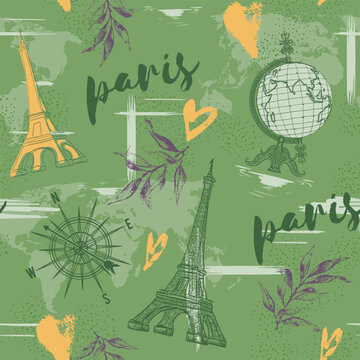 Abstract seamless vector Paris pattern. Eigel tower repeats print for fashion textile, clothes, wrapping paper. Flowers, cute vector pattern
