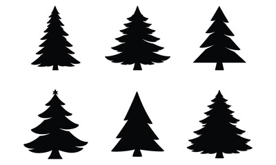 Obraz premium Christmas tree icons set vector pine fir evergreen forest nature.