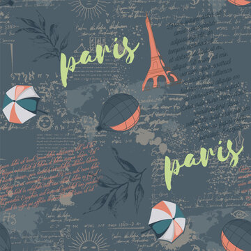 Abstract seamless vector Paris pattern. Eigel tower repeats print for fashion textile, clothes, wrapping paper. Flowers, cute vector pattern
