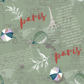 Abstract seamless vector Paris pattern. Eigel tower repeats print for fashion textile, clothes, wrapping paper. Flowers, cute vector pattern
