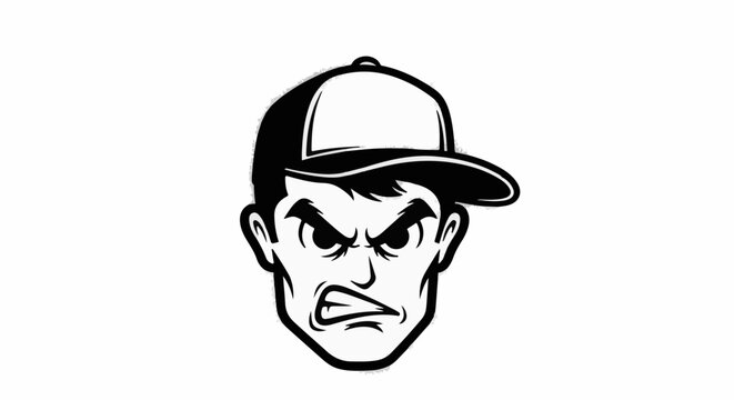 Angry cartoon face with a baseball cap