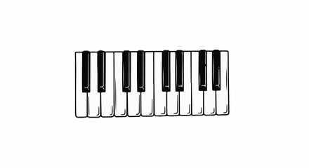 Fototapeta premium Black and white illustration of a section of piano keys on a white background