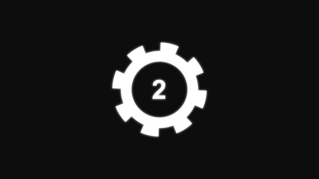 White gear icon with number five inside. White gear icon for mechanism. White gear icon for settings and technical process visualizations.