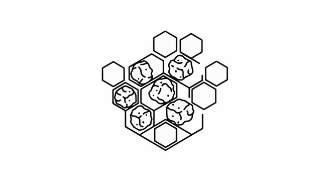 Abstract hexagonal pattern with dice-like objects inside