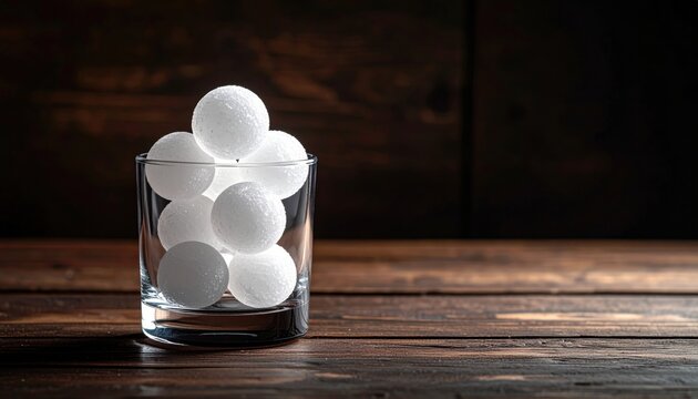 White mothballs packed tightly in a clear glass container, ready to protect textiles from pests