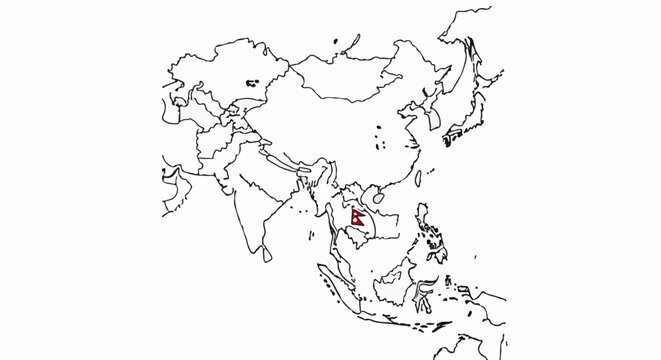 Asia map with highlighted Nepal, showing surrounding countries