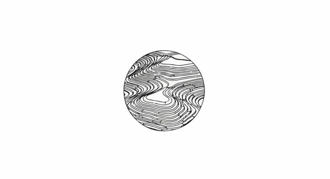 Abstract oval shape with swirling dark lines and light gray shading
