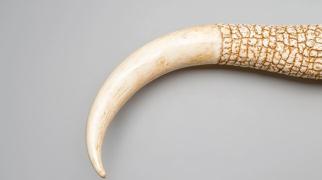Detailed view of an elephant's tusk, showing texture and age lines
