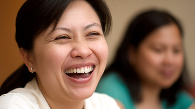 Asian woman laughing heartily with laughing happiness expression lifestyle positive