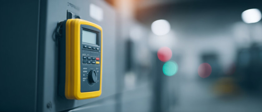 Digital multimeter on industrial control panel