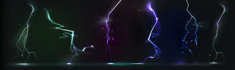 Colorful vertical lightning strikes hitting the ground © Abdul Malek