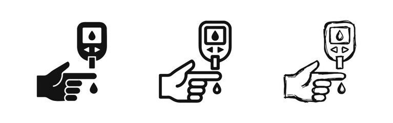 Blood Glucose Monitoring Glucometer Icon Set for Diabetes Control © drawing lines