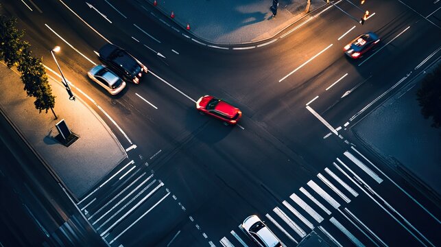 Urban city street intersection at night