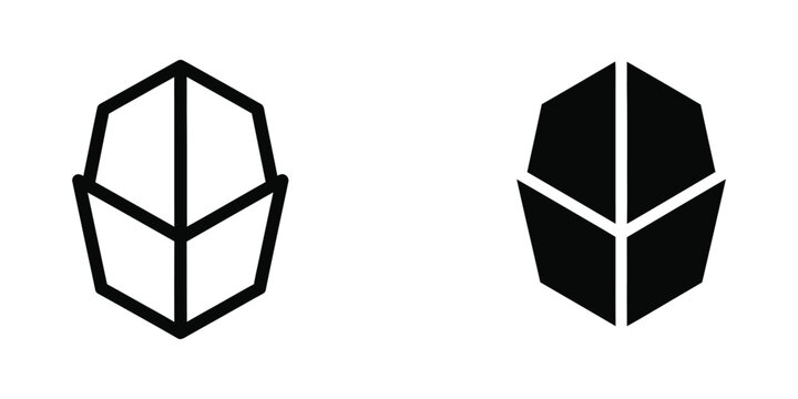 Two contrasting geometric shapes resembling a 3d hexagon and a filled diamond form