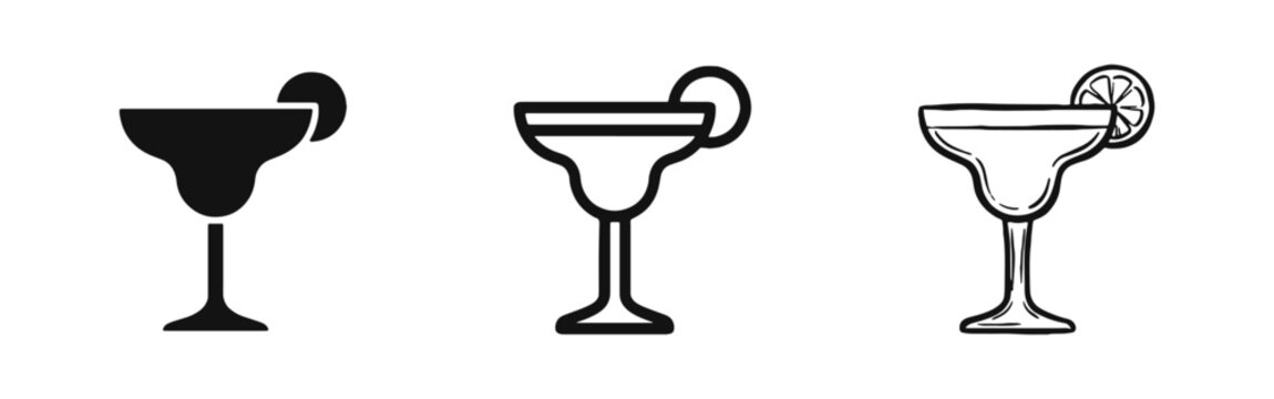 Margarita Cocktail Icon Set, Tropical Drink Glass with Lime Slice Graphic Collection