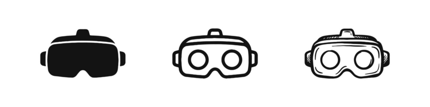Virtual Reality VR Headset Icon Set, Modern Gaming and Technology Device Graphics