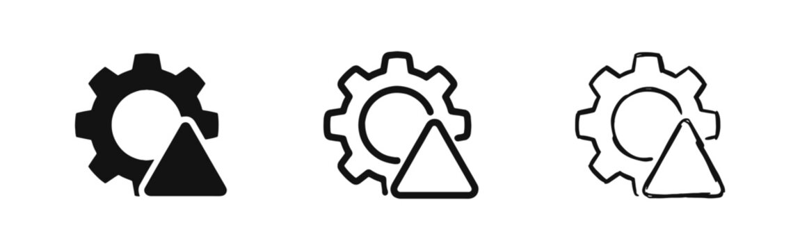 System Error and Maintenance Icons - Settings, Gear, and Warning Triangle Symbols
