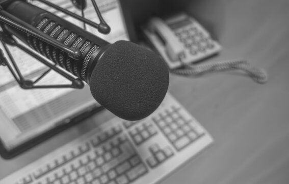 Professional microphone in radio studio