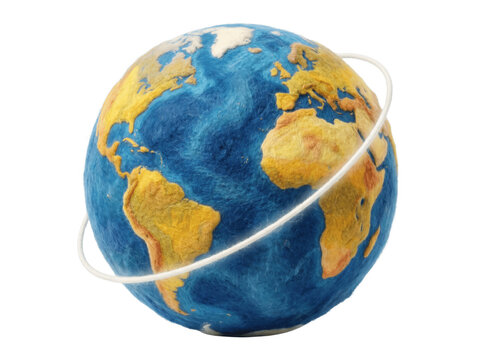 Felt globe model isolated on transparent background for education design PNG
