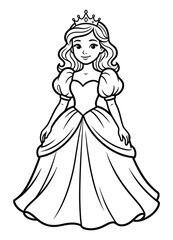 Fototapeta premium Beautiful princess wearing a crown and a ball gown isolated on white background