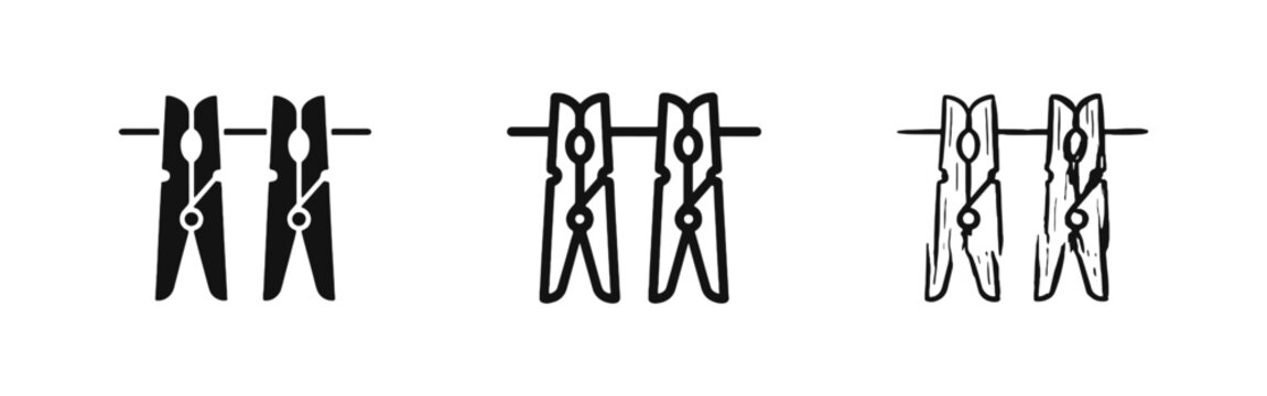 Clothespins on a Line Icon Set - Glyph, Outline, and Doodle Styles