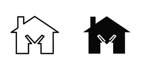 Obraz premium Contrasting house icons with varying fill styles and scissor marks inside