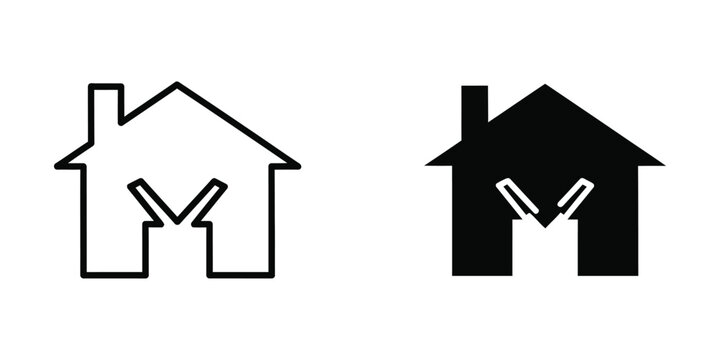 Contrasting house icons with varying fill styles and scissor marks inside