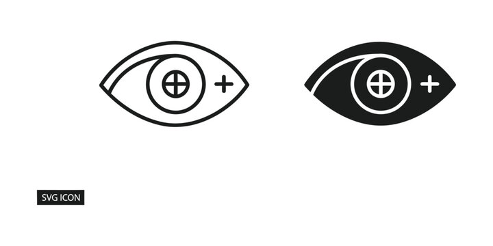 Comparison of a simple eye icon with a filled-in eye icon featuring a plus sign inside