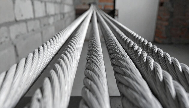 Steel Cables: Close-up of steel cables, highlighting their strength and texture, hinting at the support and structure.