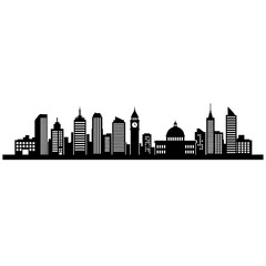Obraz premium Silhouette of a modern city skyline against a clear sky background.