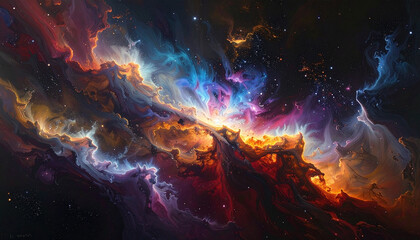 Colorful cosmic nebula with bright star explosion