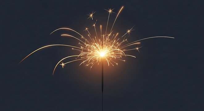 Golden fireworks sparkler exploding against dark sky