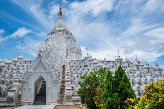 Majestic White Hsinbyume Pagoda in Mingun, Myanmar.