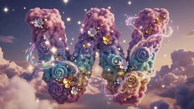 Dreamlike Twin Candy Cloud Towers Forming the Number Forty-Four Over Sunset Clouds