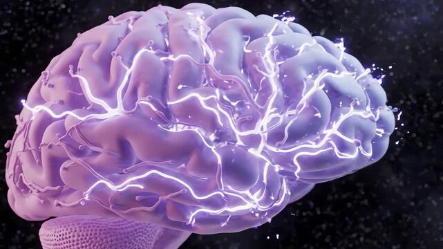 Human Brain Pulsing With Light Energy and Neural Connections in Cosmic Space