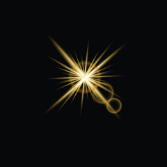 Fototapeta premium Golden light burst with rays and smoke on a black background star spark. Resizable and Editable. EPS, 10