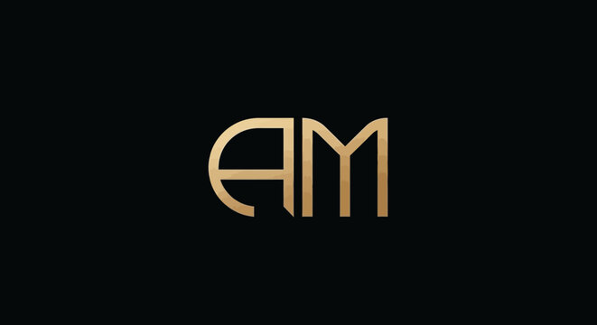 Elegant AM monogram logo design with gold metallic effect.