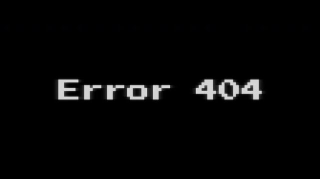 404 error in a distorted font on a black background. Suitable for website error pages or technology-related designs. 4k quality
